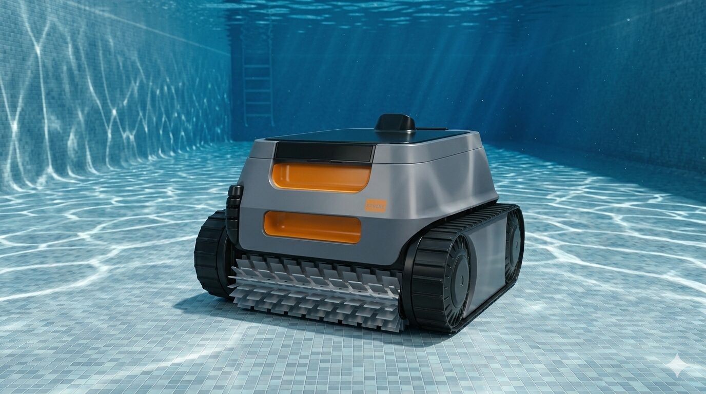 Poolroboter orange Poolroboter orange unter Wasser im Einsatz